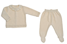 Load image into Gallery viewer, Completino nascita in maglia NaturaPura/ Knitted shirt with voile collar and pants set - HOPLA&#39; PARMA Baby Collections
