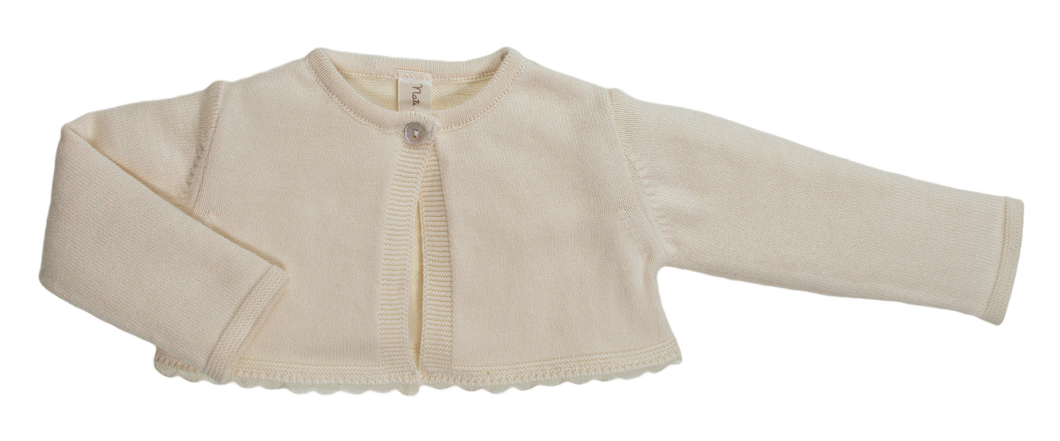 Golfino scaldacuore NaturaPura /Knitted bolero jacket with lace trimming - HOPLA' PARMA Baby Collections