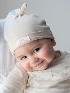 Cuffietta nascita con nodo NaturaPura/ Cap with a knot - HOPLA' PARMA Baby Collections